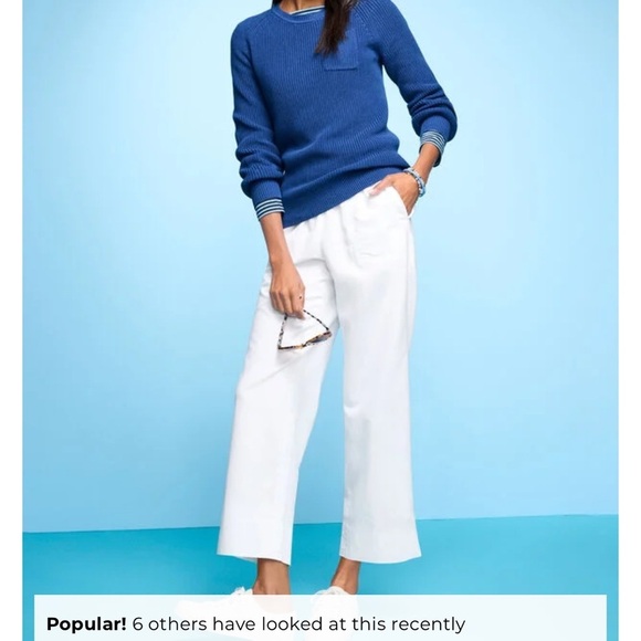 Talbots White Linen Elastic Waist pull on Crop Wide leg Pants Size M Petite - Picture 1 of 7